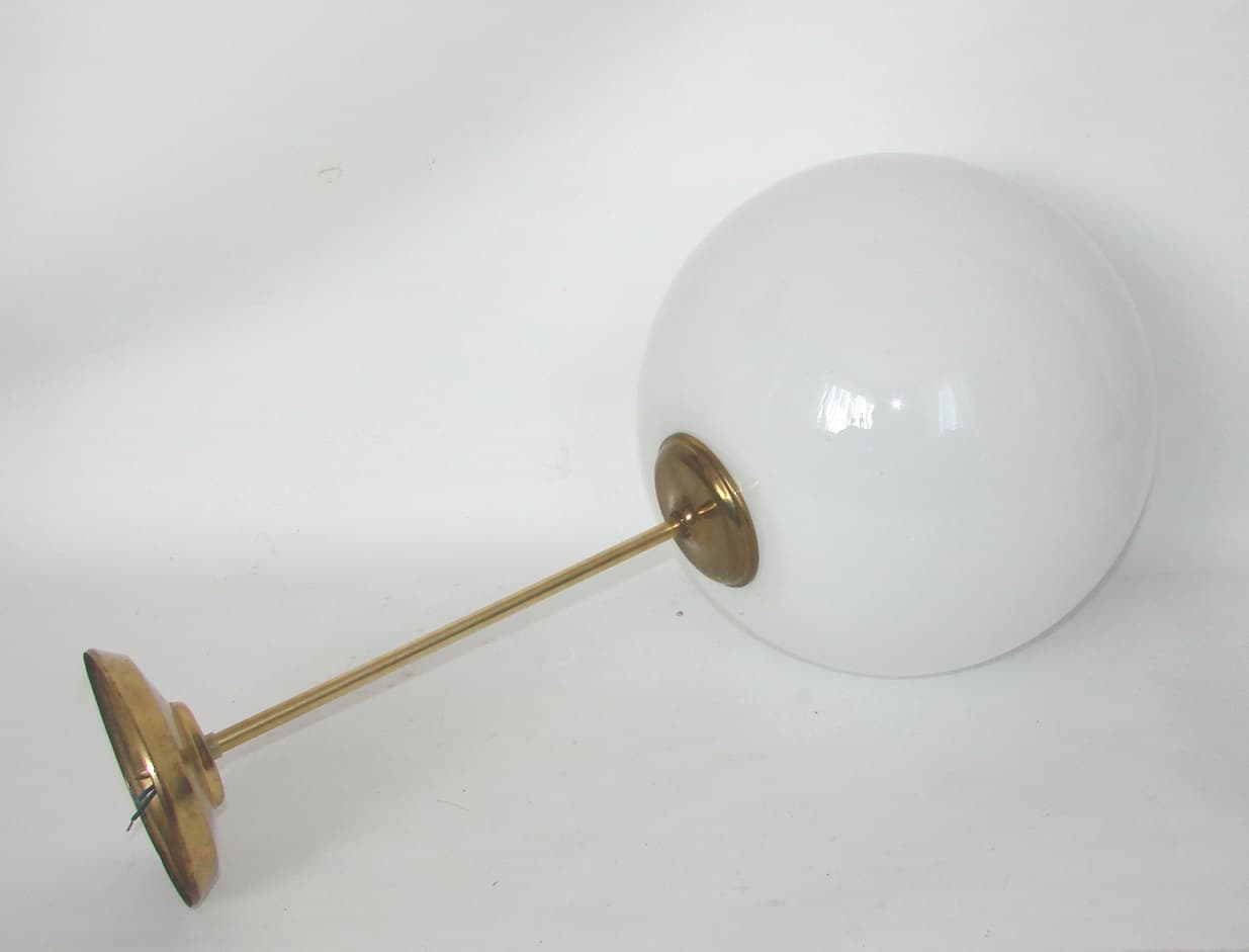 Pendant Lamp Mid Century Modern, gold brass, milky white glass, 1950s - 304354