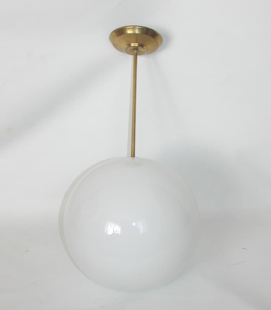 Pendant Lamp Mid Century Modern, gold brass, milky white glass, 1950s - 304355