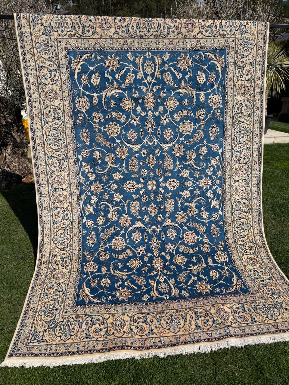 Rug Nain, 300x200 cm, sapphire blue multicolor, Kashmiri wool silk, Iran - 304356