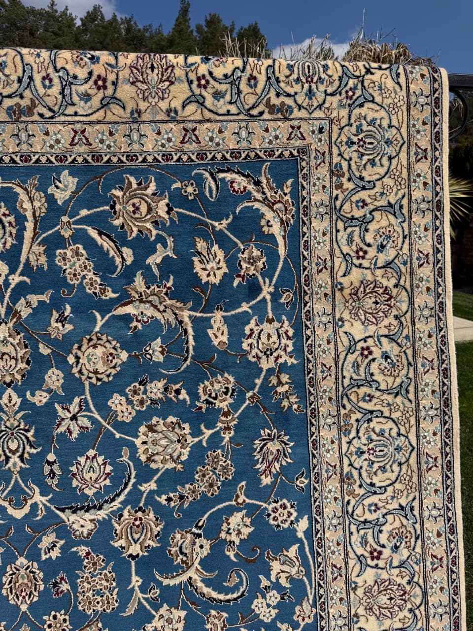 Rug Nain, 300x200 cm, sapphire blue multicolor, Kashmiri wool silk, Iran - 304359