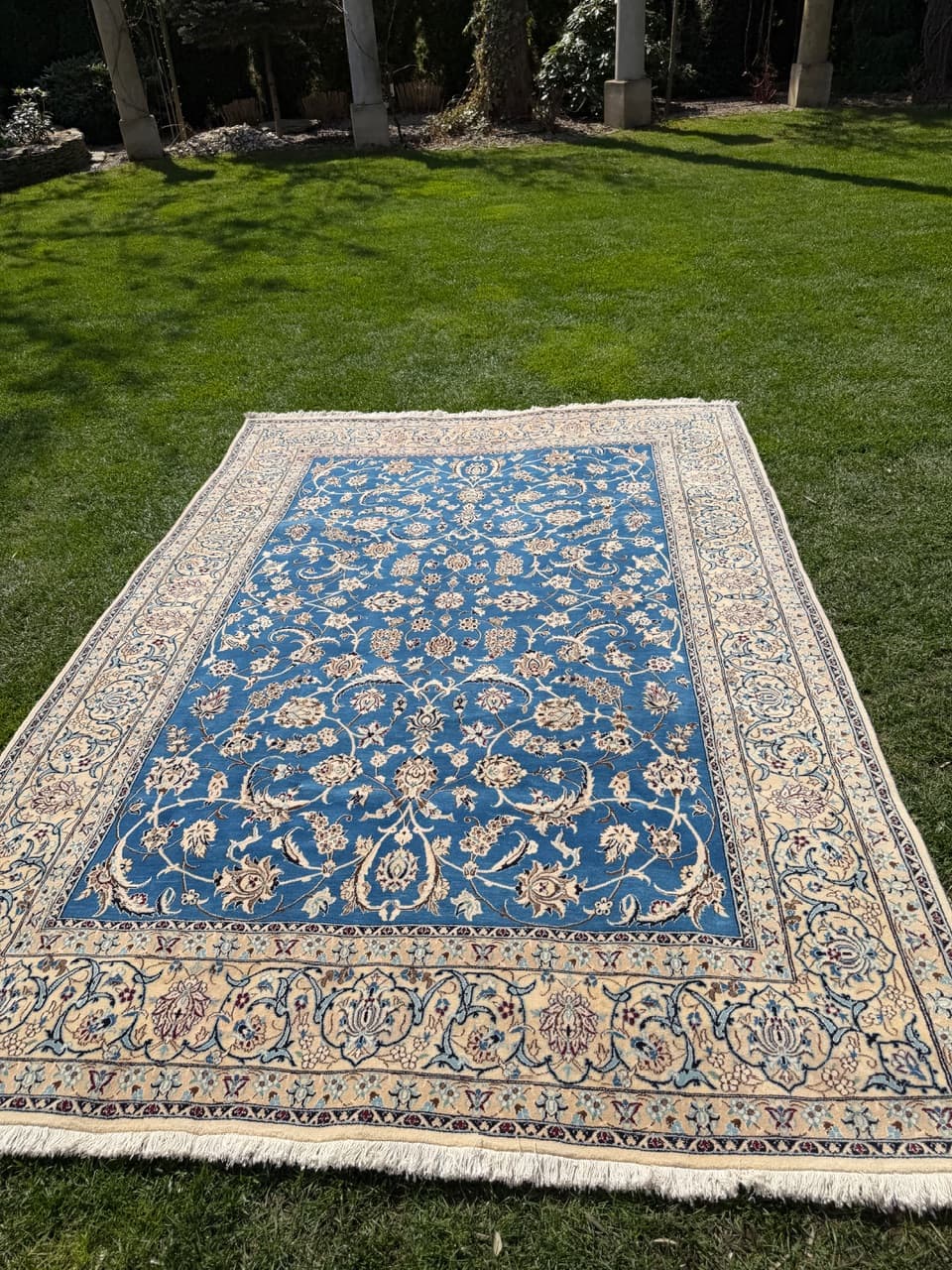 Rug Nain, 300x200 cm, sapphire blue multicolor, Kashmiri wool silk, Iran - 304362