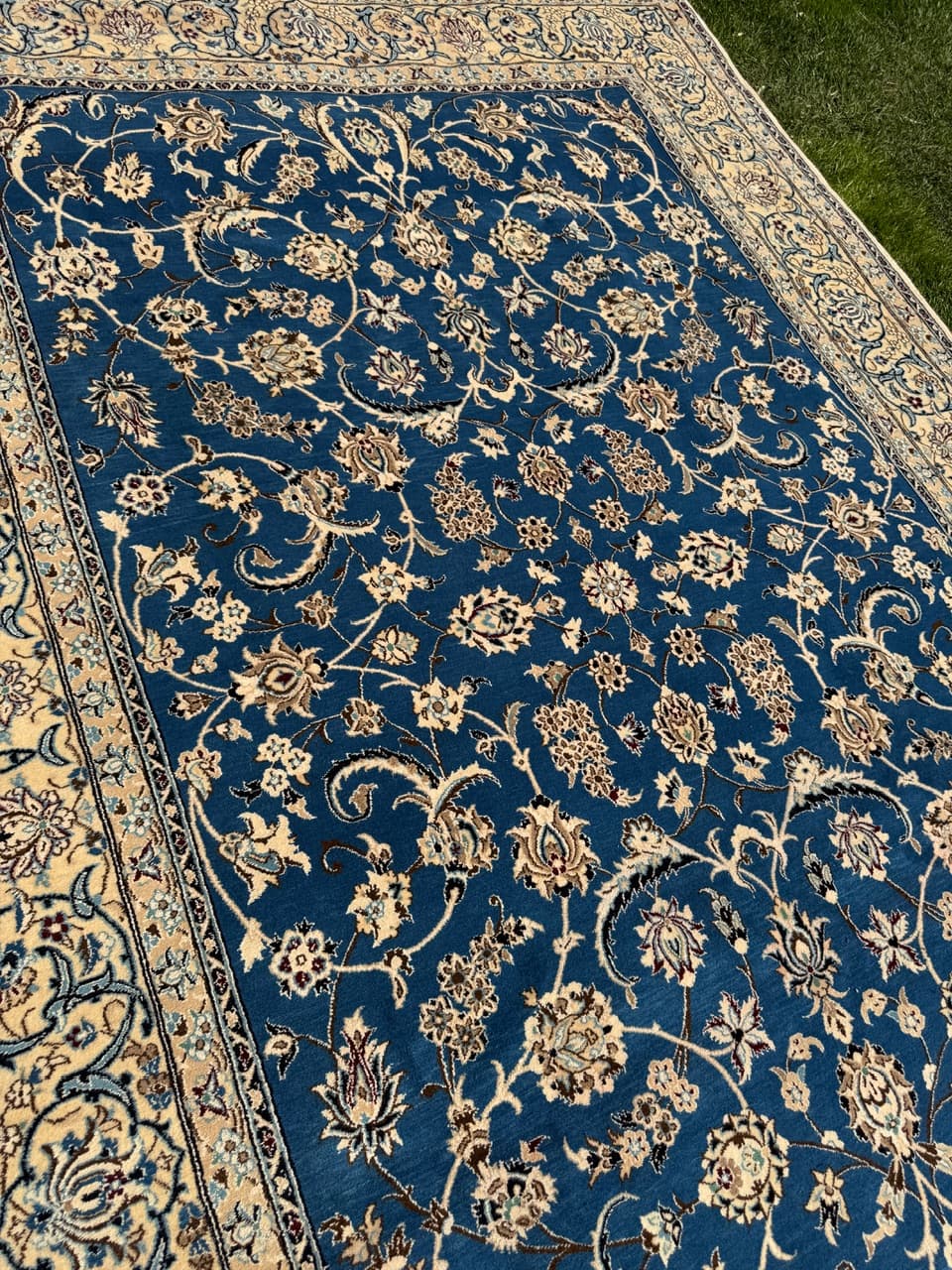 Rug Nain, 300x200 cm, sapphire blue multicolor, Kashmiri wool silk, Iran - 304367