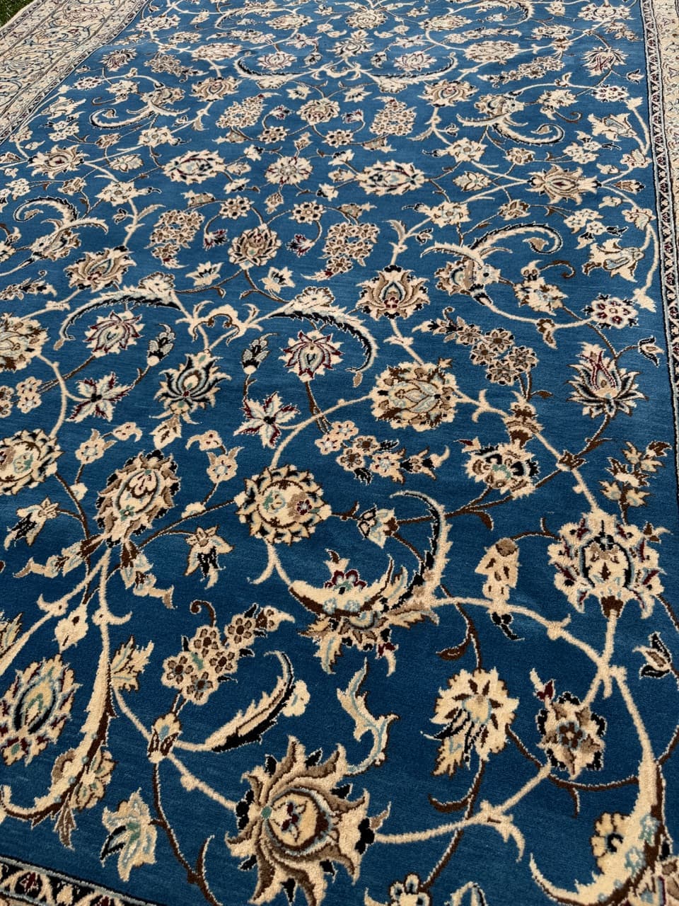 Rug Nain, 300x200 cm, sapphire blue multicolor, Kashmiri wool silk, Iran - 304368