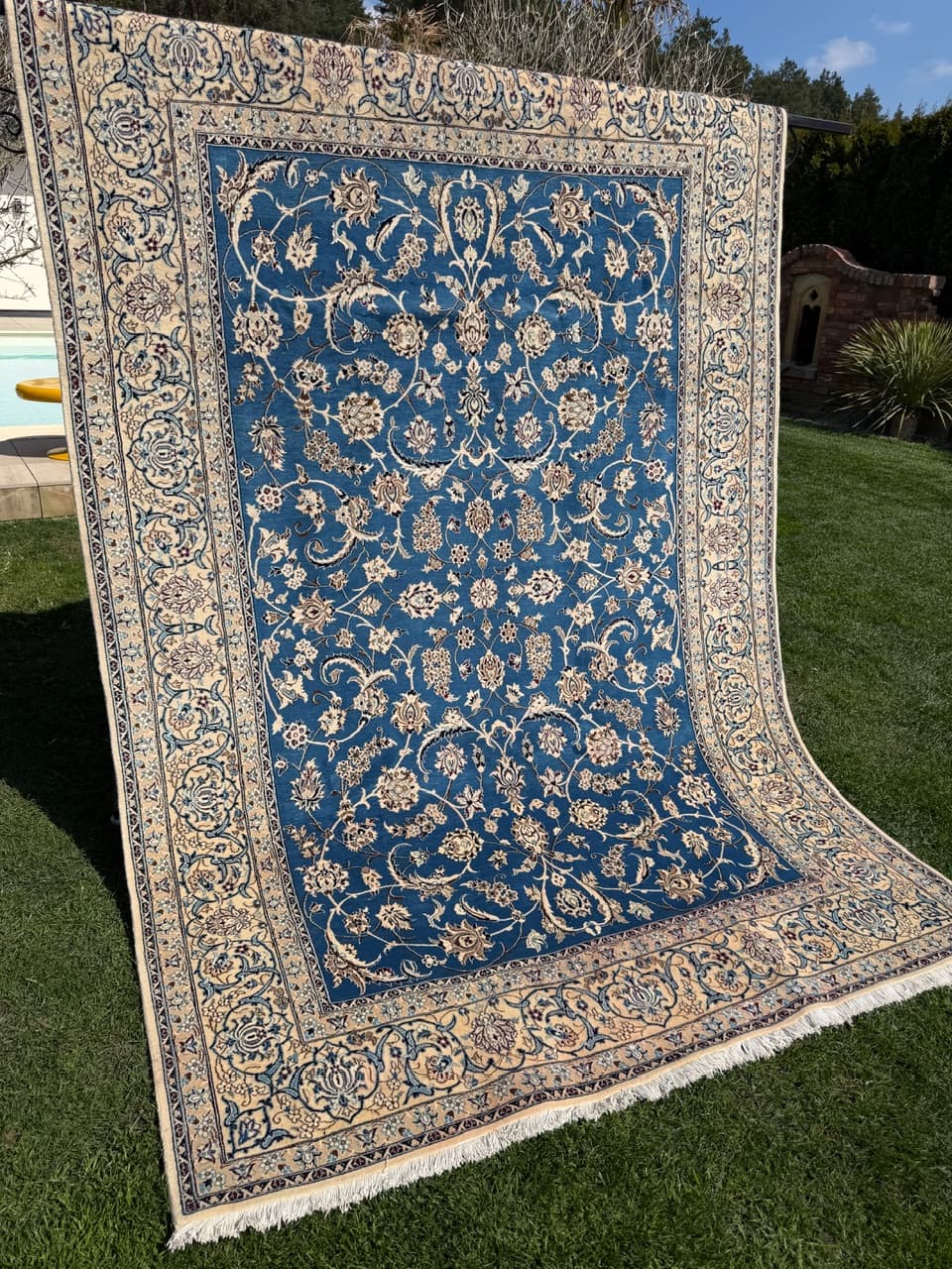 Rug Nain, 300x200 cm, sapphire blue multicolor, Kashmiri wool silk, Iran - 304357