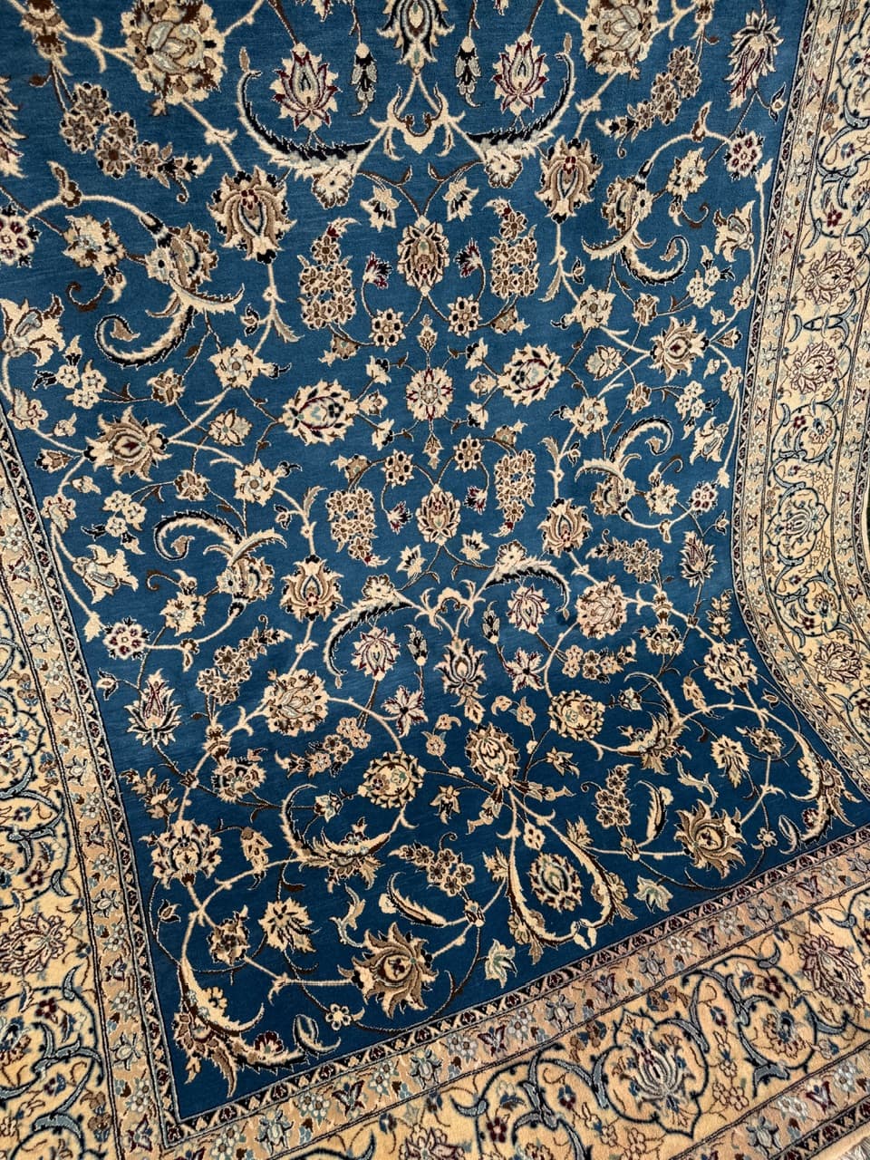 Rug Nain, 300x200 cm, sapphire blue multicolor, Kashmiri wool silk, Iran - 304365