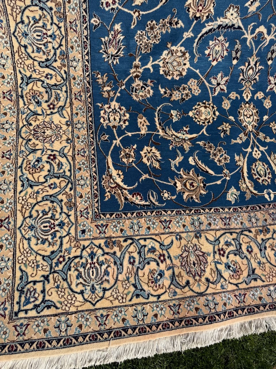 Rug Nain, 300x200 cm, sapphire blue multicolor, Kashmiri wool silk, Iran - 304358