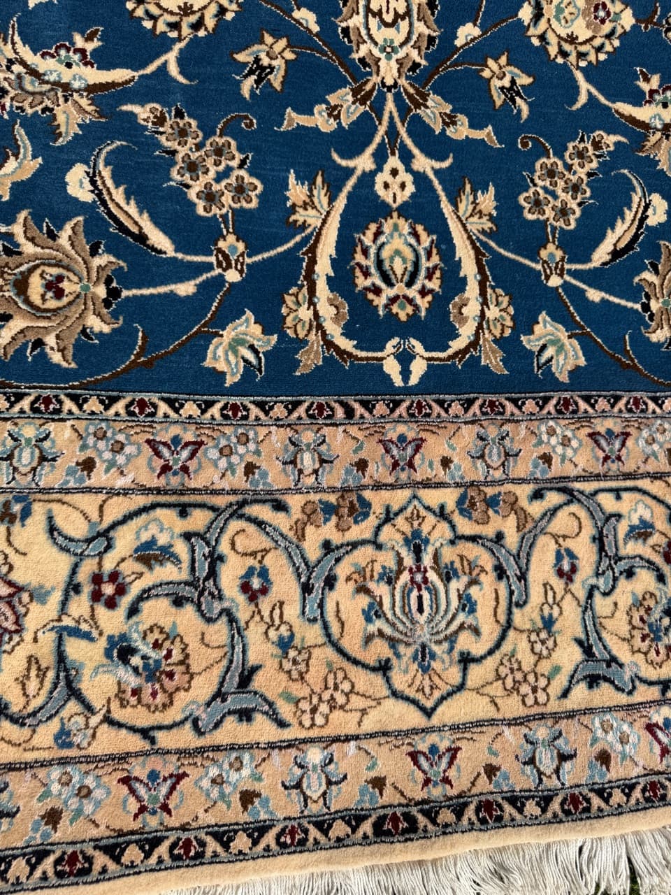 Rug Nain, 300x200 cm, sapphire blue multicolor, Kashmiri wool silk, Iran - 304361