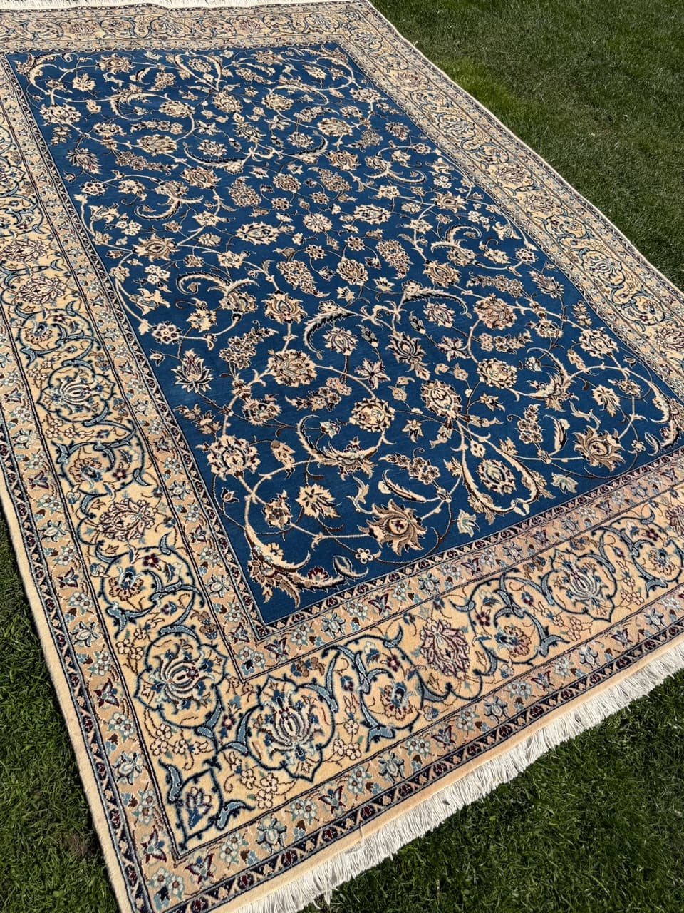 Rug Nain, 300x200 cm, sapphire blue multicolor, Kashmiri wool silk, Iran - 304366
