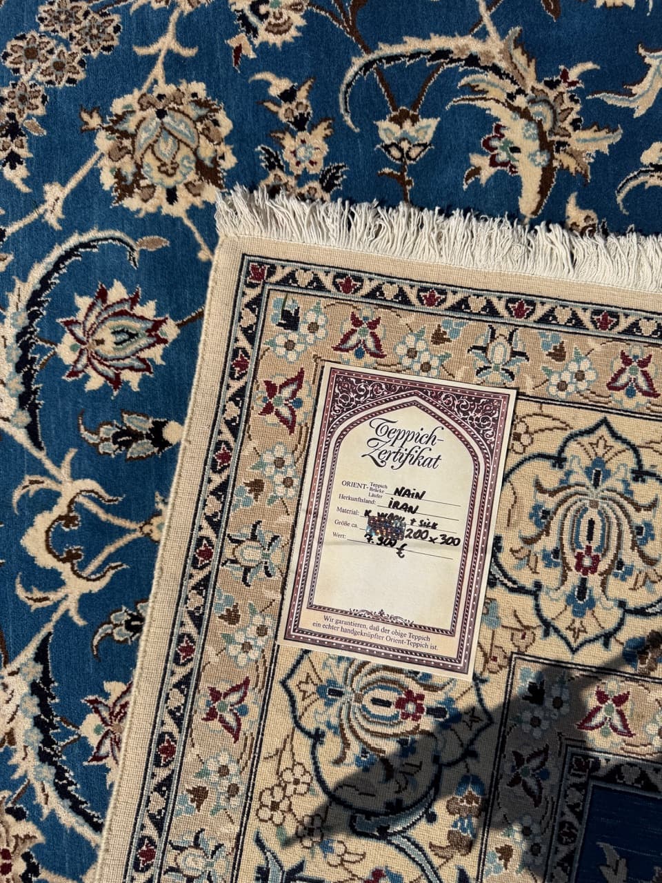 Rug Nain, 300x200 cm, sapphire blue multicolor, Kashmiri wool silk, Iran - 304363