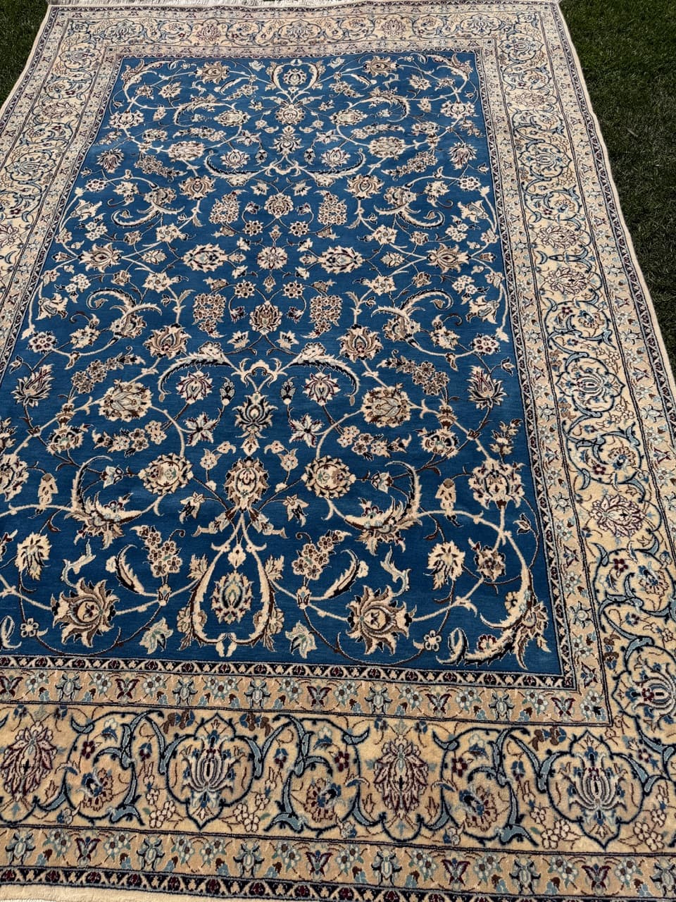 Rug Nain, 300x200 cm, sapphire blue multicolor, Kashmiri wool silk, Iran - 304369