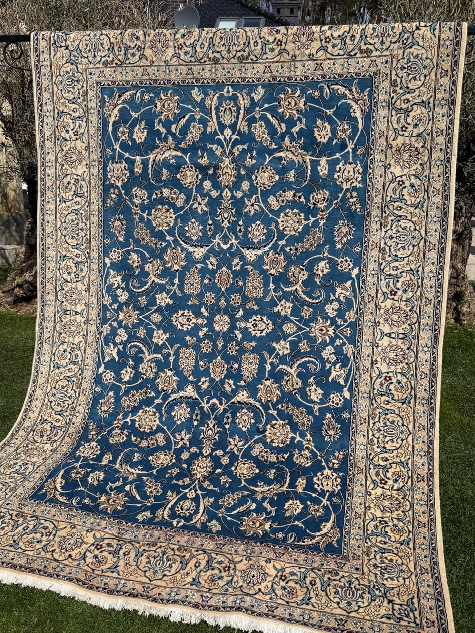 Rug Nain, 300x200 cm, sapphire blue multicolor, Kashmiri wool silk, Iran - 304364