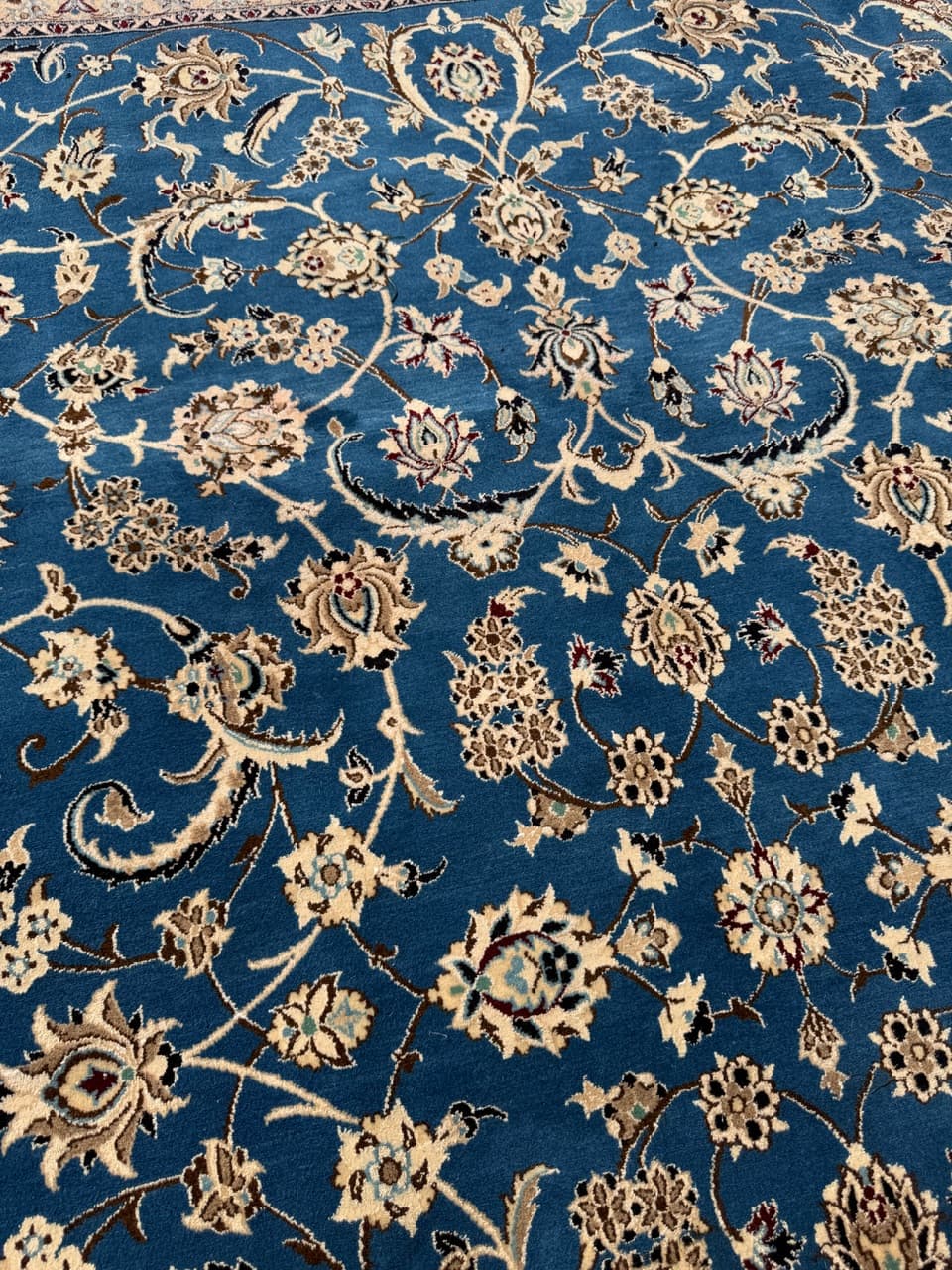 Rug Nain, 300x200 cm, sapphire blue multicolor, Kashmiri wool silk, Iran - 304370