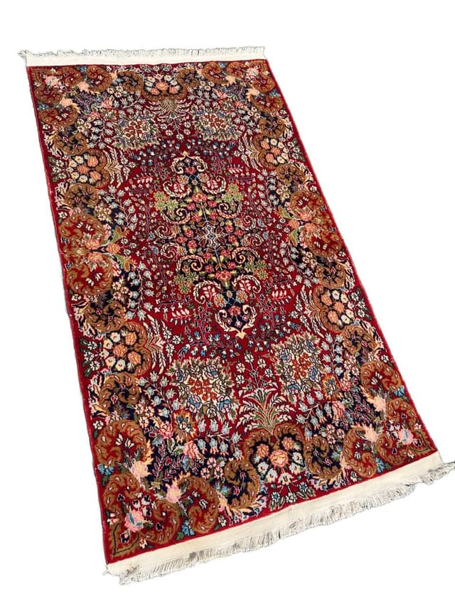 Dywan perski Ghoum, 170x90 cm, wełna kaszmirowa czerwona, Iran, lata 90. - WYMIARY