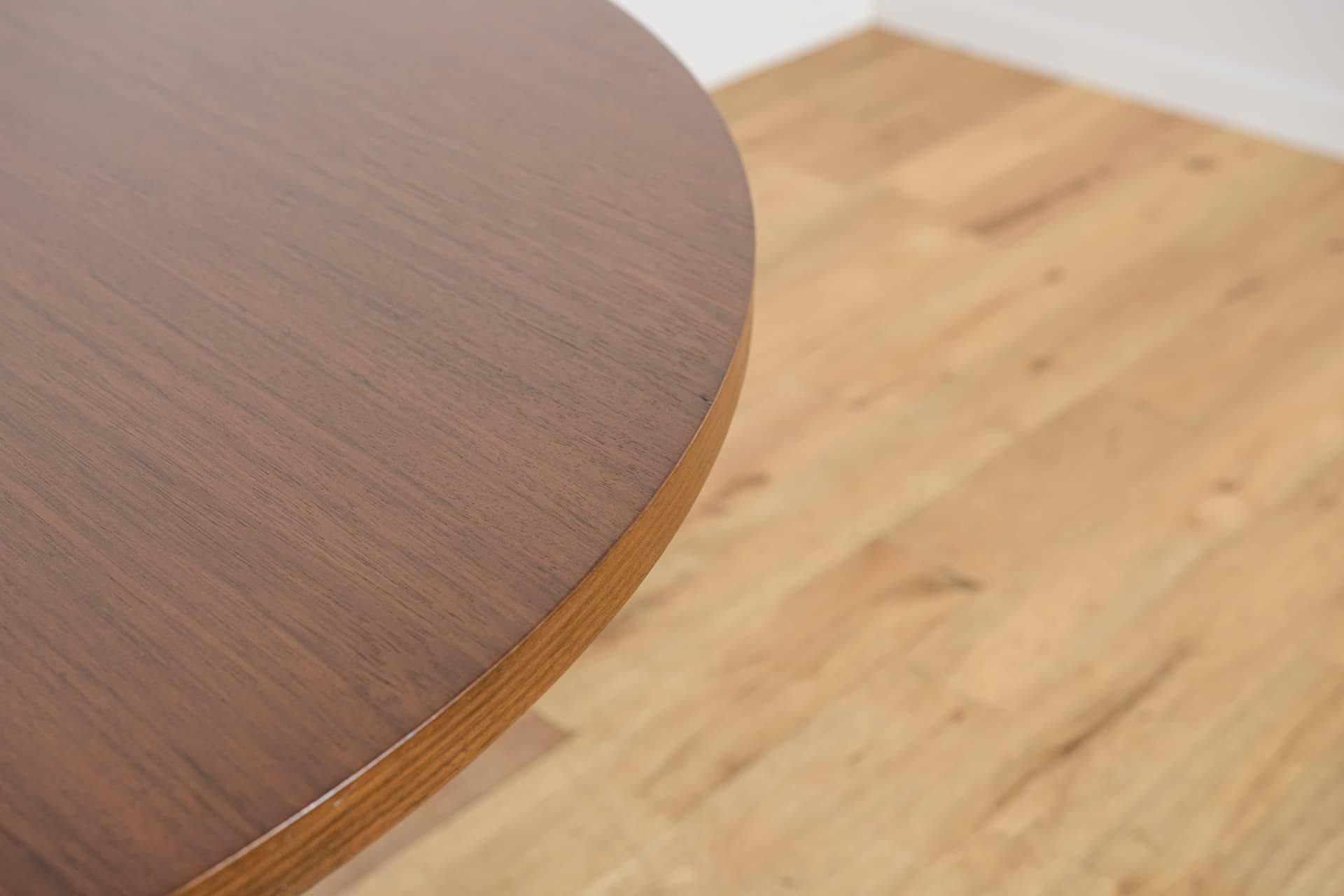 Round Table, brown teak, silver aluminum, Denmark, 1970s. - 304493