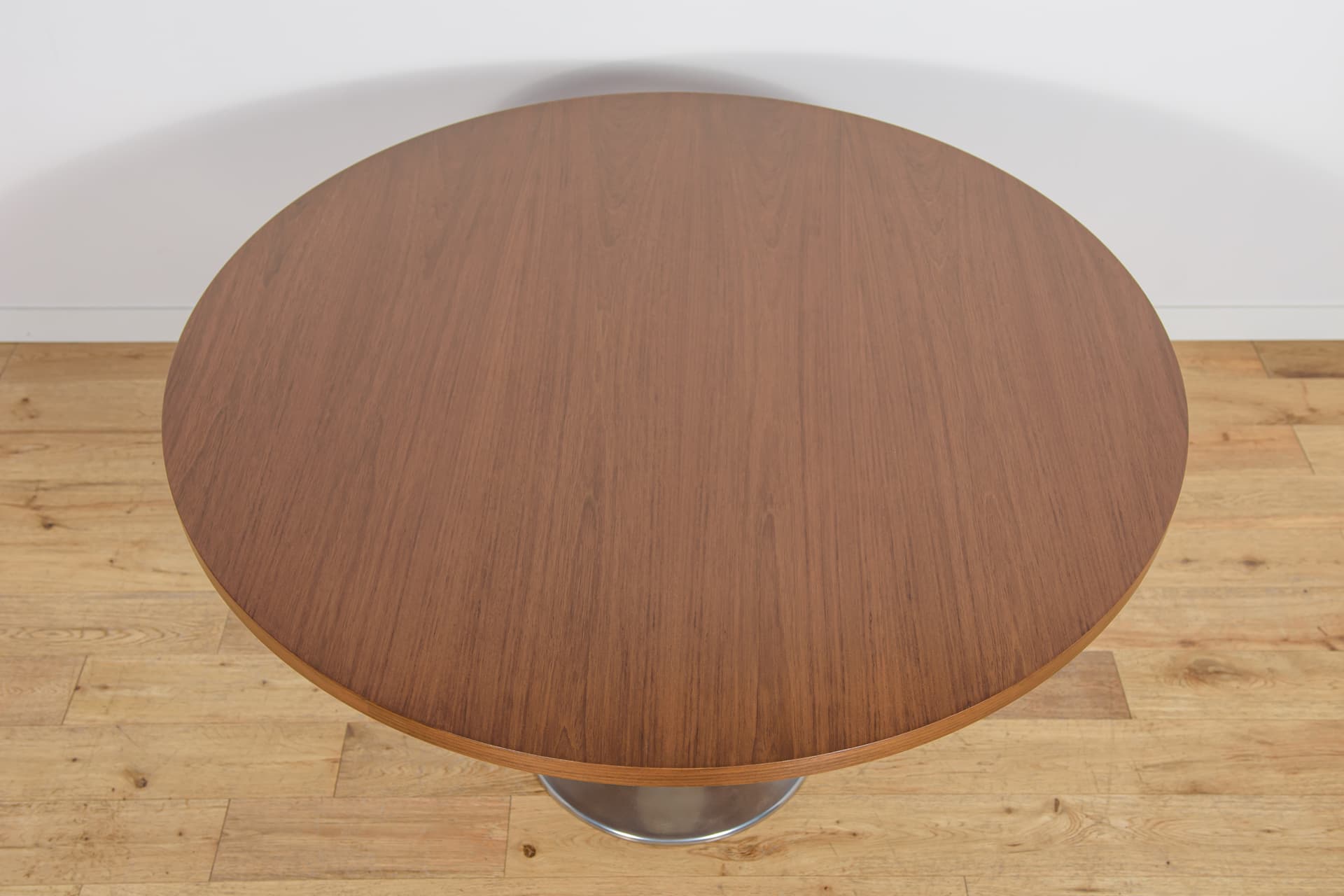 Round Table, brown teak, silver aluminum, Denmark, 1970s. - 304492