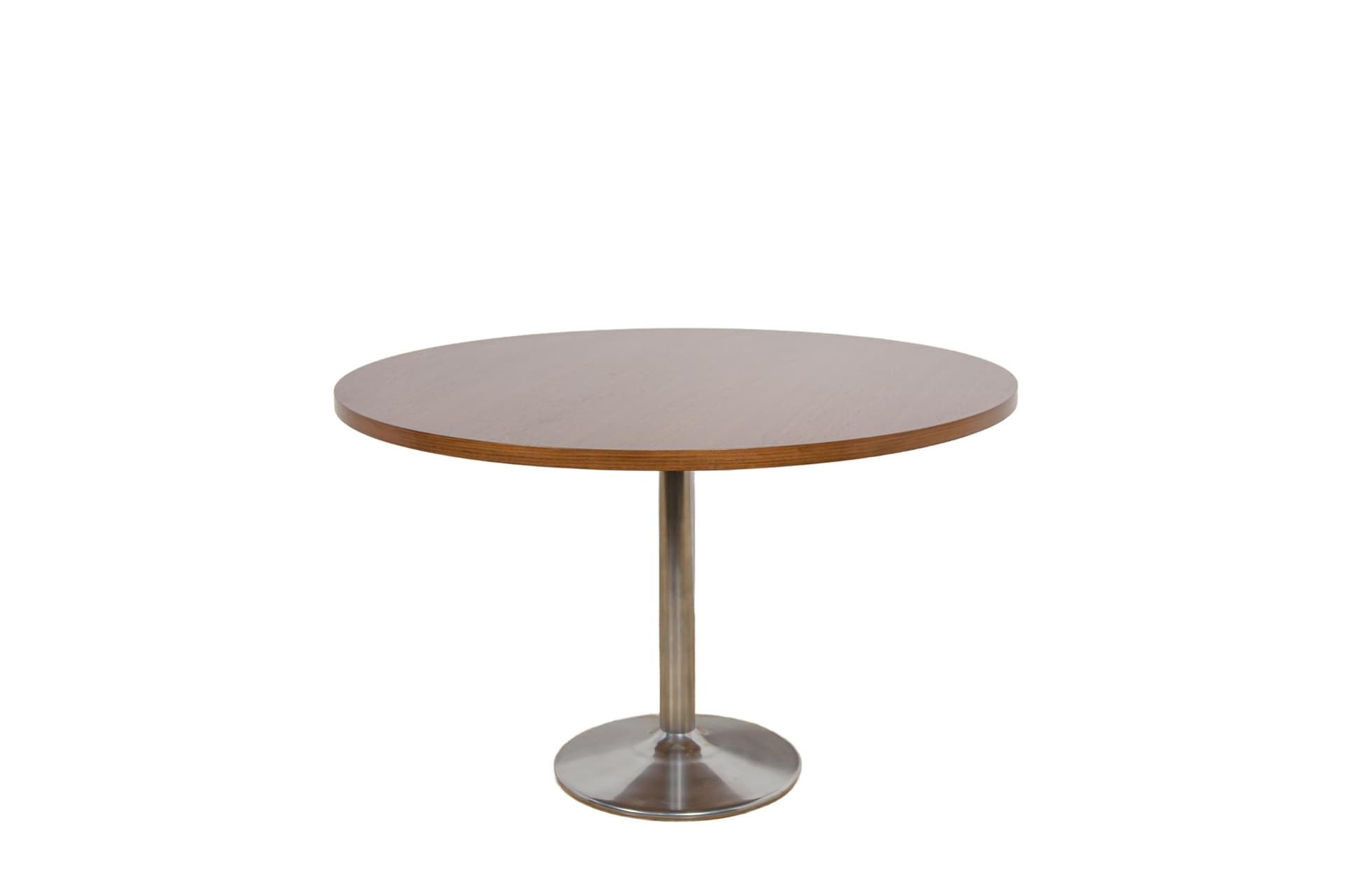 Round Table, brown teak, silver aluminum, Denmark, 1970s.