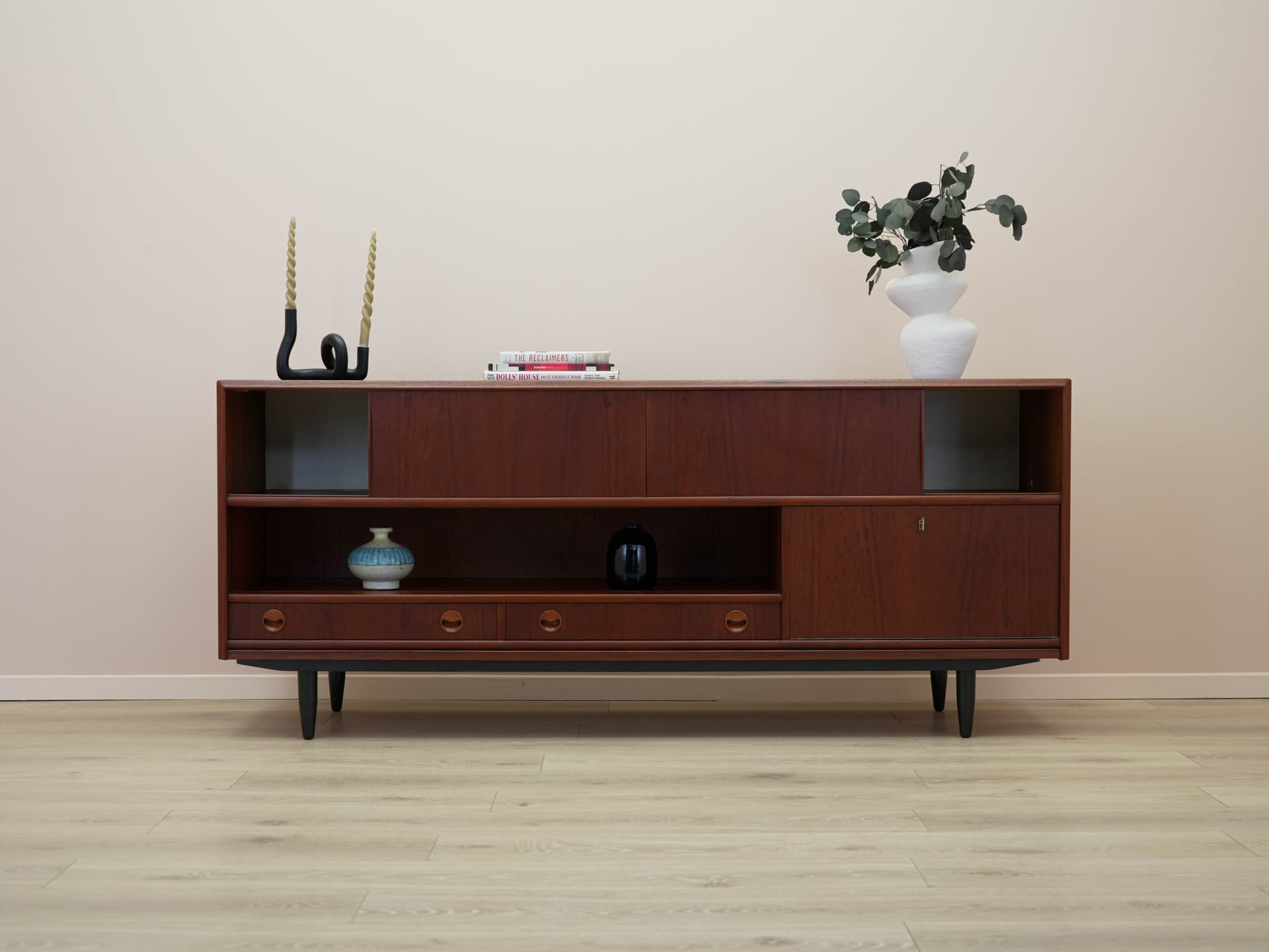 Sideboard, teak brązowy, drewno czarne, Dania, lata 70. - 304534