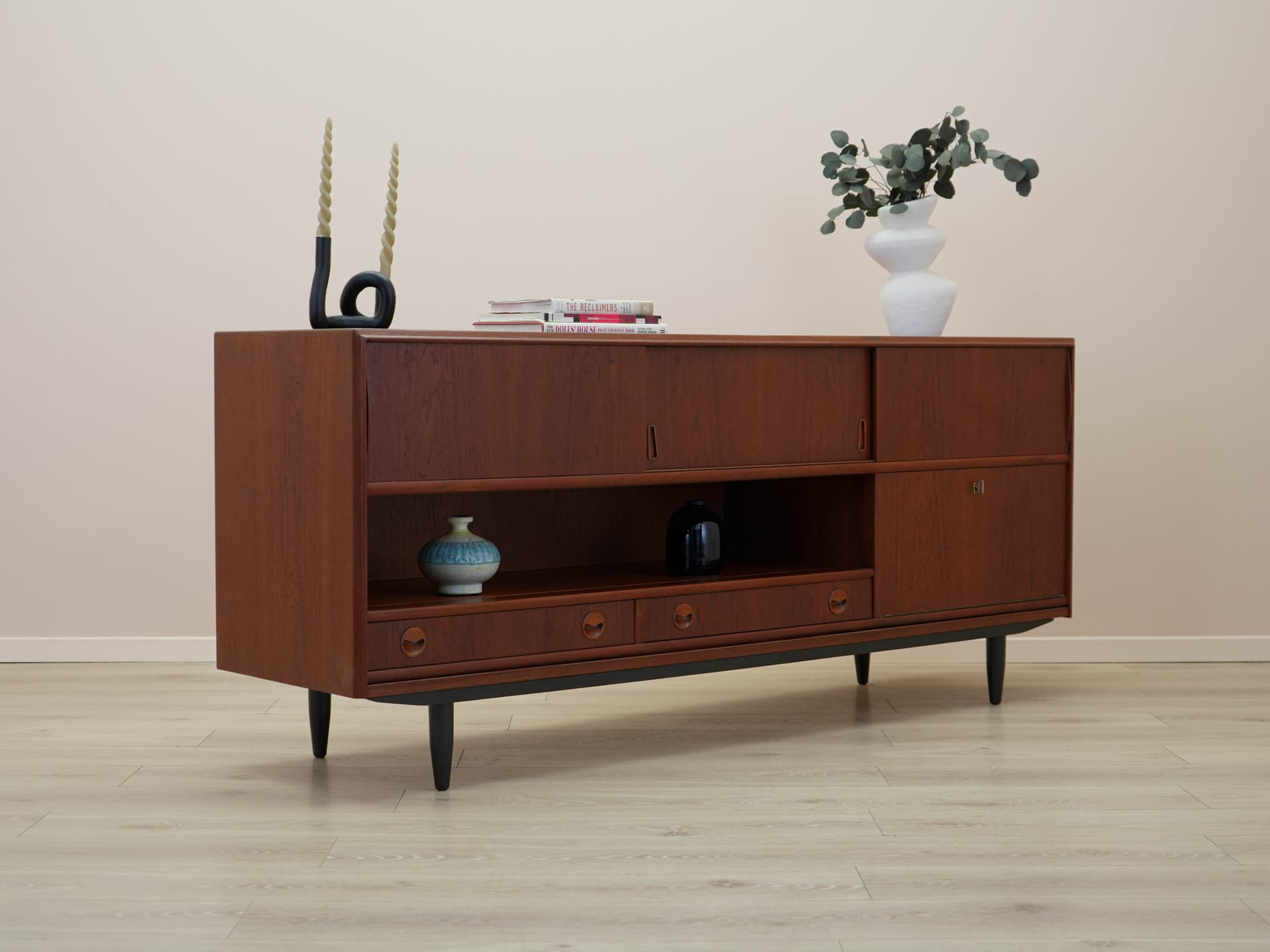 Sideboard, teak brązowy, drewno czarne, Dania, lata 70. - 304538