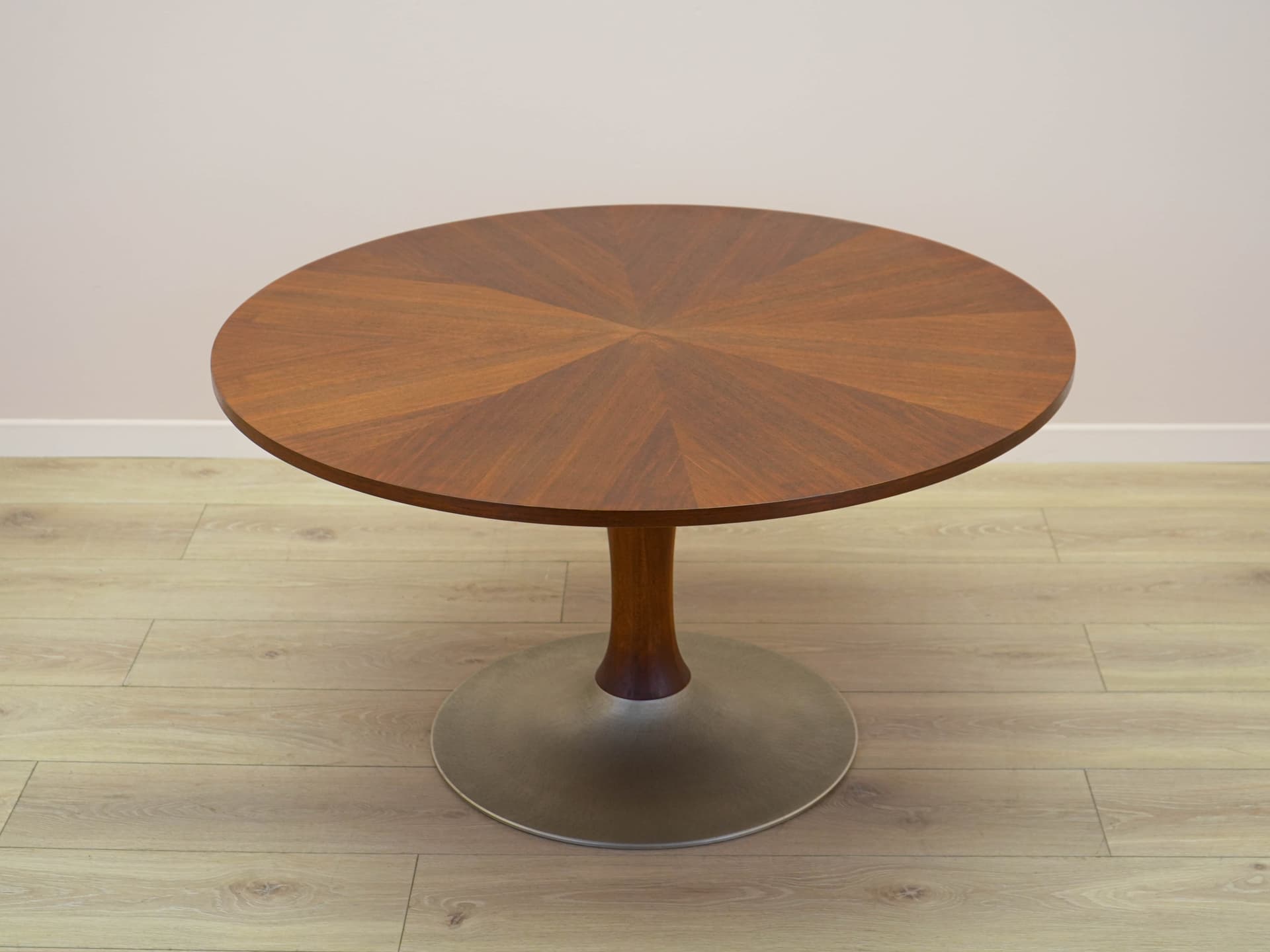 Round table, brown teak, brushed silver aluminum, Denmark, 1970s. - 304574