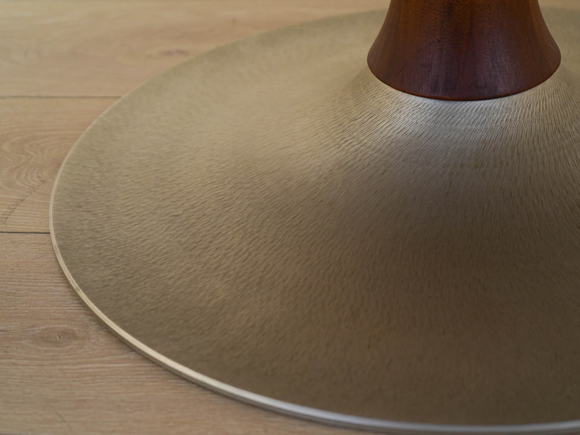 Round table, brown teak, brushed silver aluminum, Denmark, 1970s. - 304578