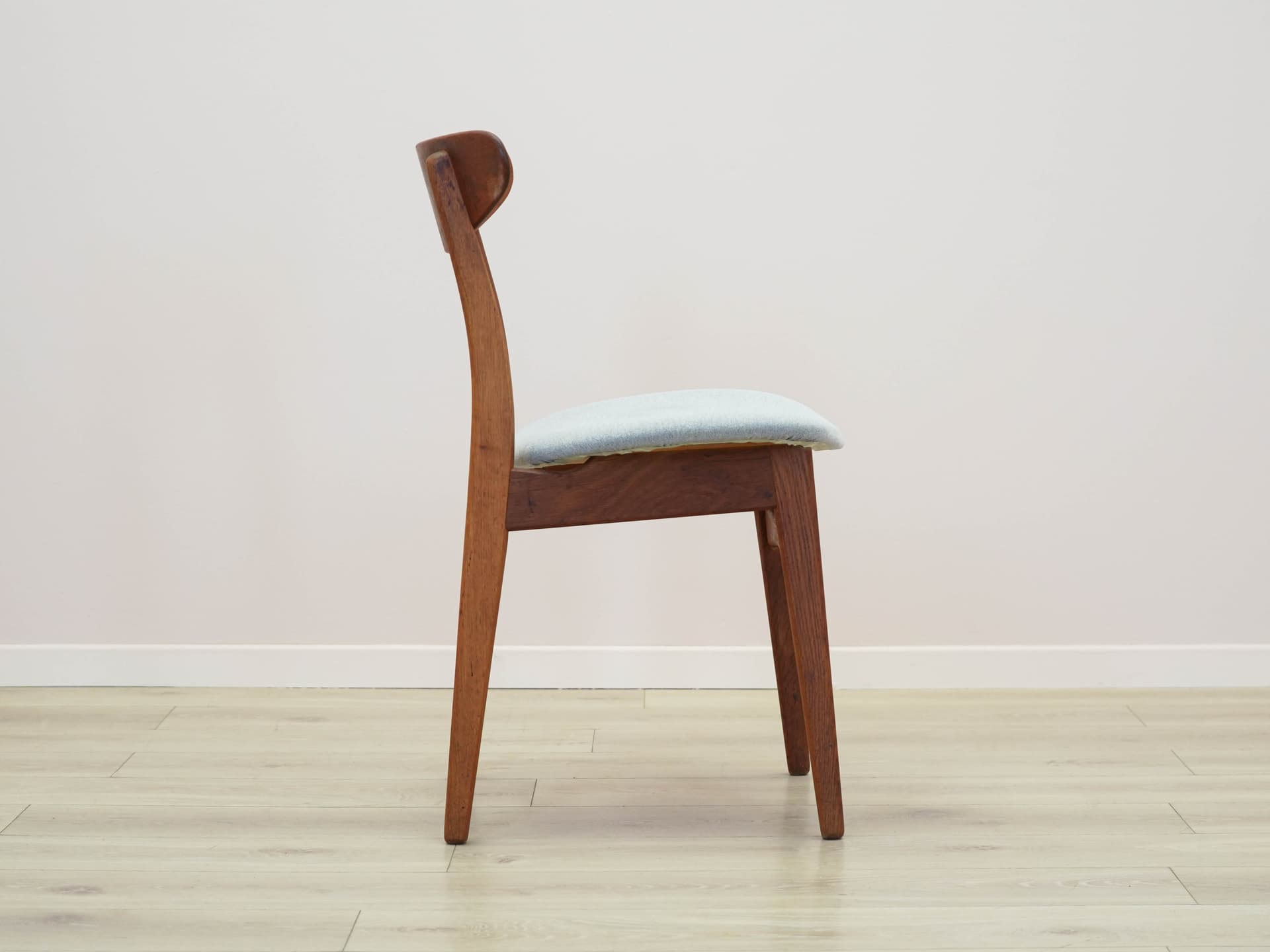 Set of four chairs CH30, brown teak, light oak, grey-blue fabric, by H. Wegner, Denmark, 1960s. - 304599