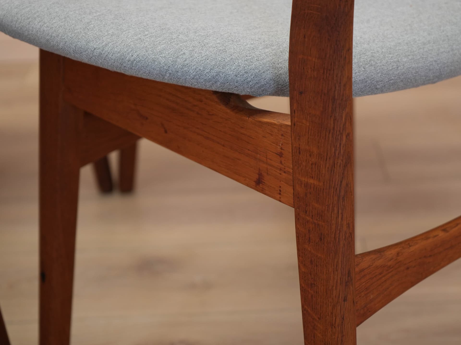 Set of four chairs CH30, brown teak, light oak, grey-blue fabric, by H. Wegner, Denmark, 1960s. - 304590
