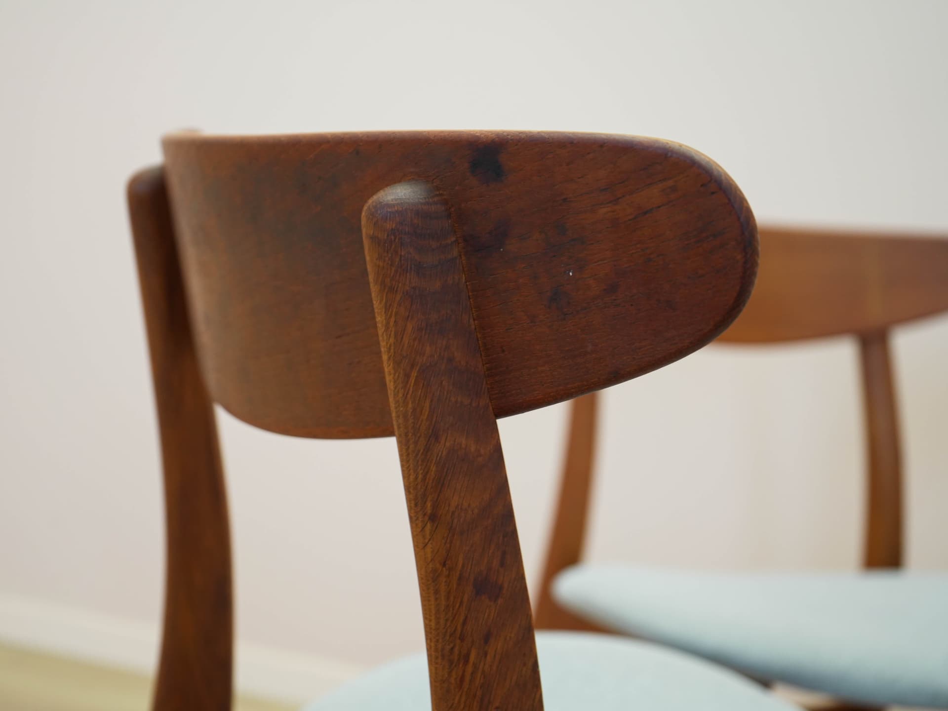 Set of four chairs CH30, brown teak, light oak, grey-blue fabric, by H. Wegner, Denmark, 1960s. - 304592