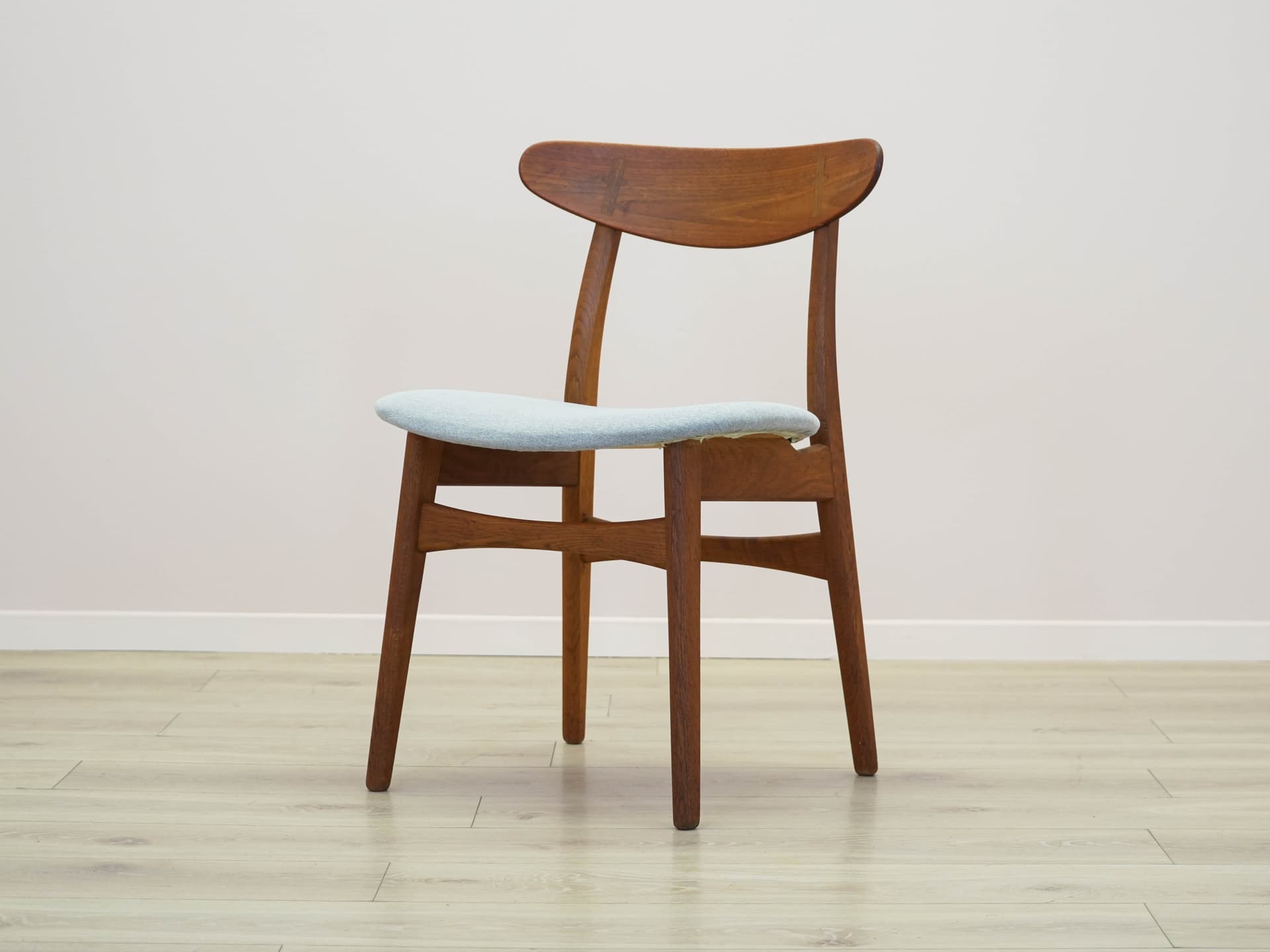 Set of four chairs CH30, brown teak, light oak, grey-blue fabric, by H. Wegner, Denmark, 1960s. - 304598