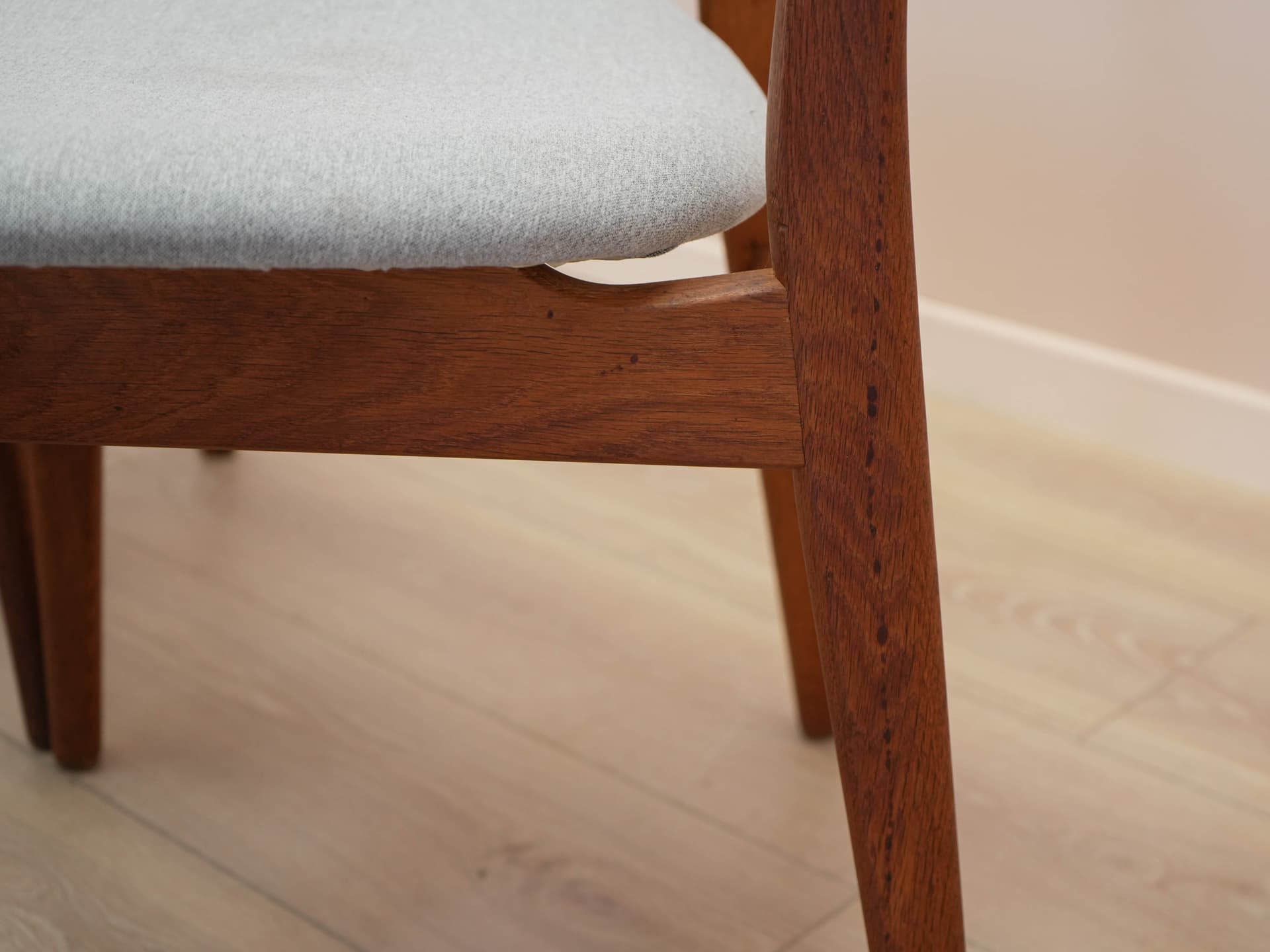 Set of four chairs CH30, brown teak, light oak, grey-blue fabric, by H. Wegner, Denmark, 1960s. - 304593