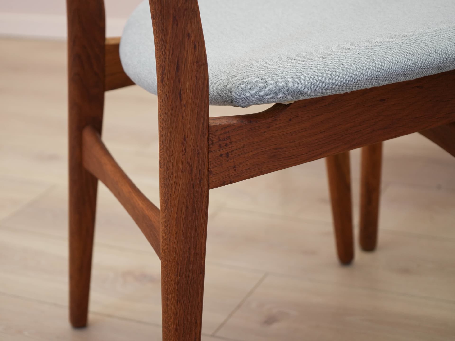 Set of four chairs CH30, brown teak, light oak, grey-blue fabric, by H. Wegner, Denmark, 1960s. - 304589