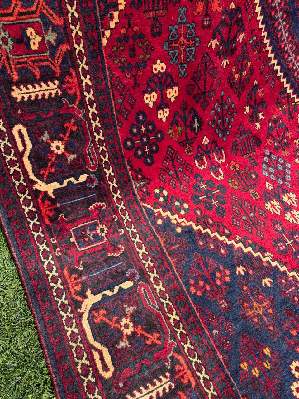 Dywan perski Bidjar, czerwony granatowy beżowy złoty czarny, wełna, Iran, 350x250 cm - 304628