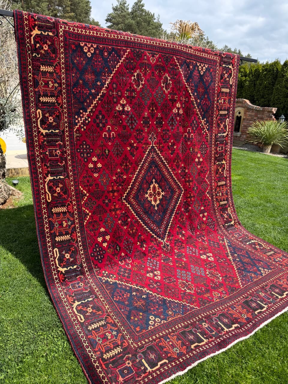 Dywan perski Bidjar, czerwony granatowy beżowy złoty czarny, wełna, Iran, 350x250 cm - 304626