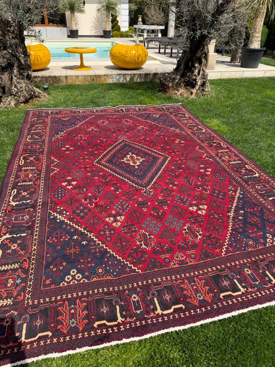 Dywan perski Bidjar, czerwony granatowy beżowy złoty czarny, wełna, Iran, 350x250 cm - 304632