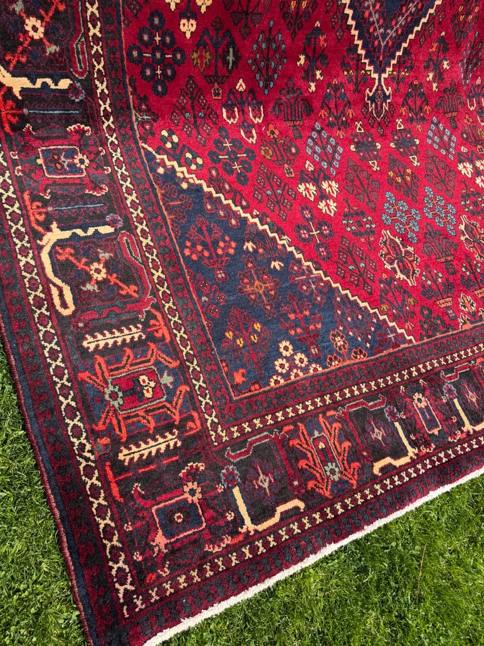 Dywan perski Bidjar, czerwony granatowy beżowy złoty czarny, wełna, Iran, 350x250 cm - 304627