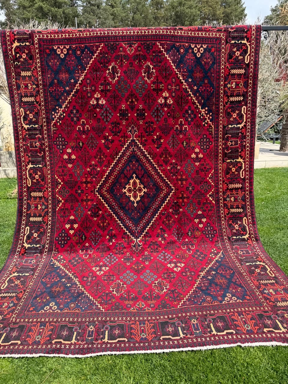 Dywan perski Bidjar, czerwony granatowy beżowy złoty czarny, wełna, Iran, 350x250 cm - 304625