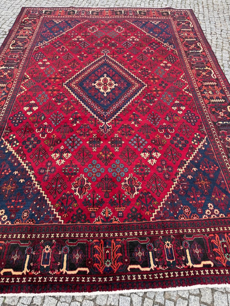 Dywan perski Bidjar, czerwony granatowy beżowy złoty czarny, wełna, Iran, 350x250 cm - 304623