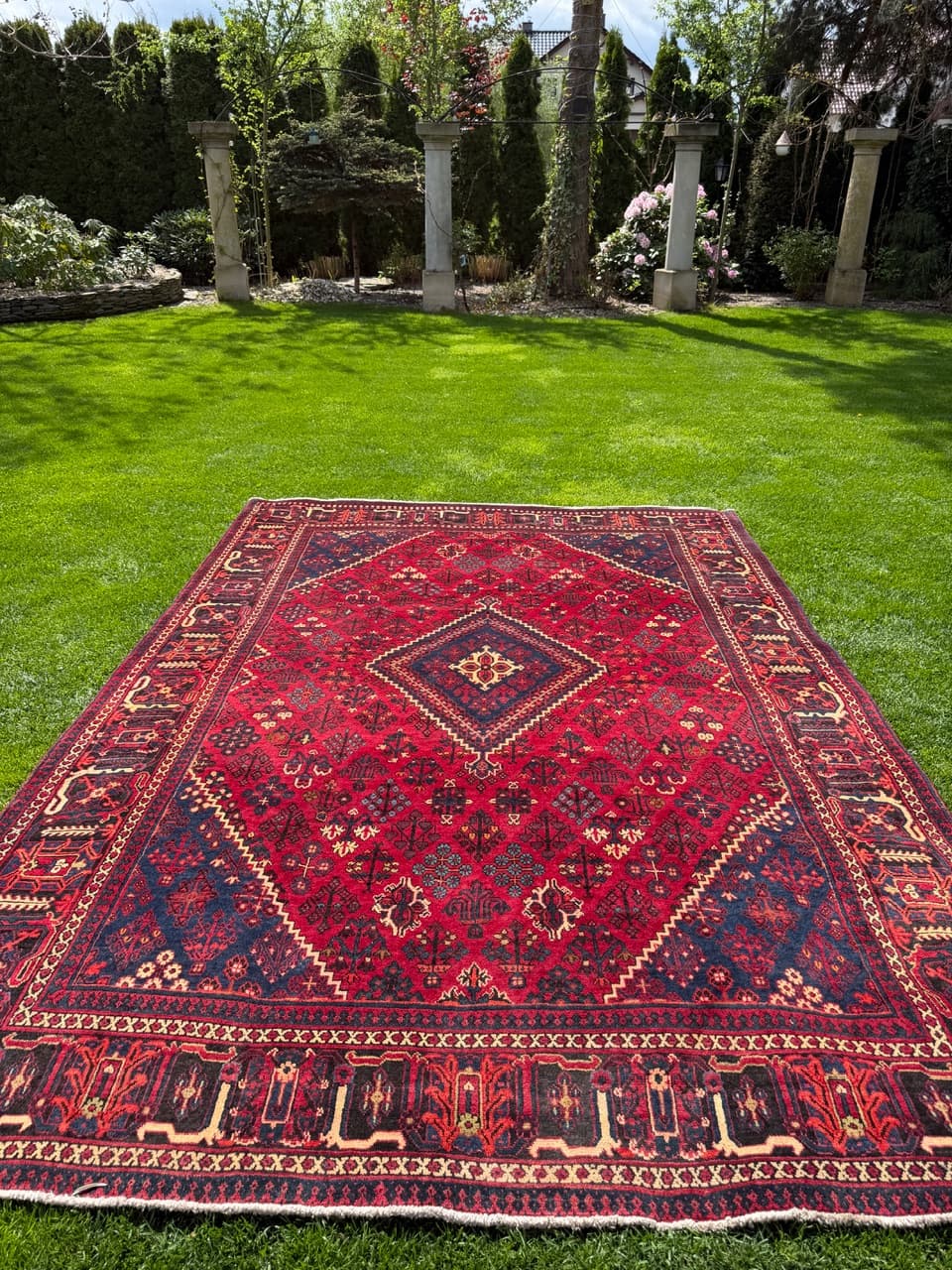 Dywan perski Bidjar, czerwony granatowy beżowy złoty czarny, wełna, Iran, 350x250 cm - 304619