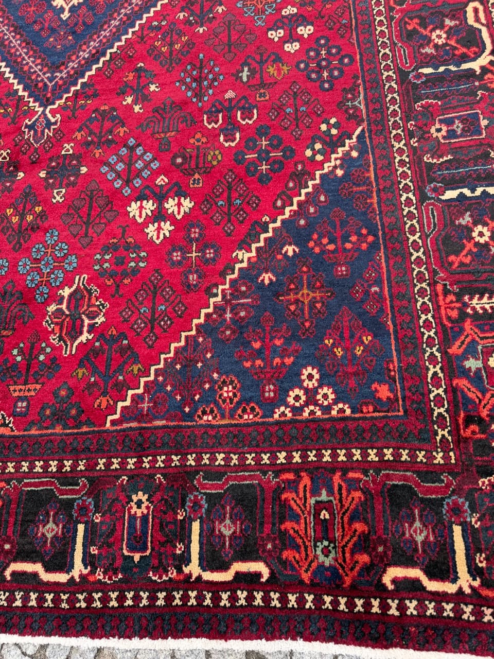 Dywan perski Bidjar, czerwony granatowy beżowy złoty czarny, wełna, Iran, 350x250 cm - 304622