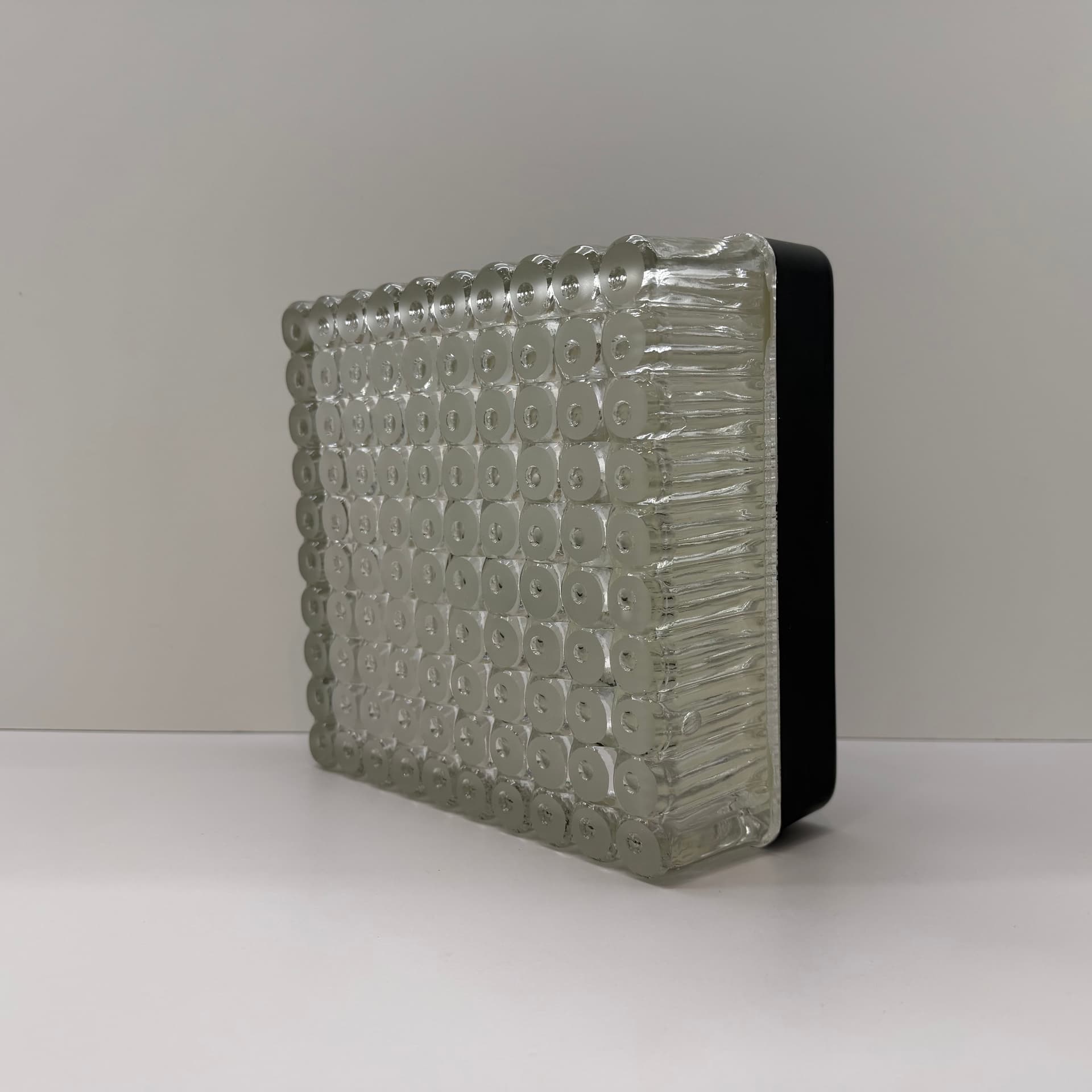 Wall or Ceiling Lamp, transparent glass, black metal, Staff Leuchten, Germany, 1970s. - 304672