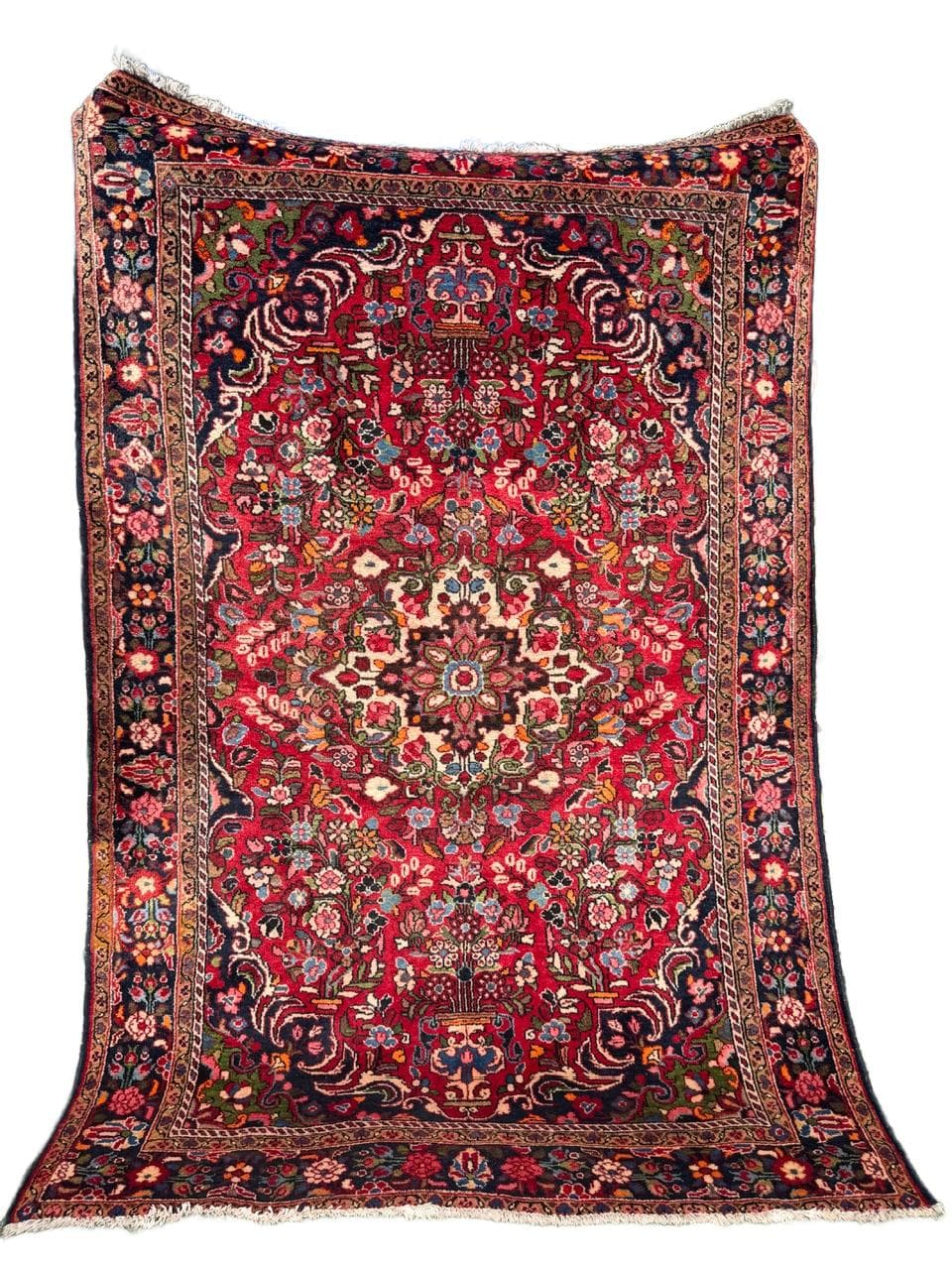 Persian Rug Hamadan 220x147 cm, multicolor wool, Iran, 1980s.
