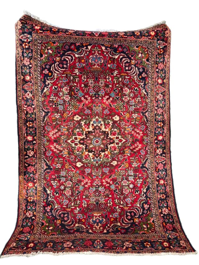 Persian Rug Hamadan 220x147 cm, multicolor wool, Iran, 1980s. - DIMENSION