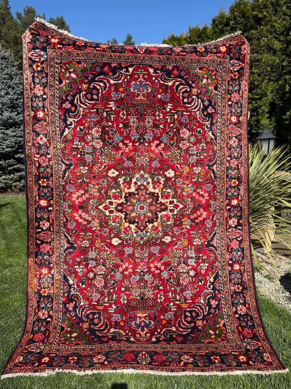 Persian Rug Hamadan 220x147 cm, multicolor wool, Iran, 1980s. - 304688