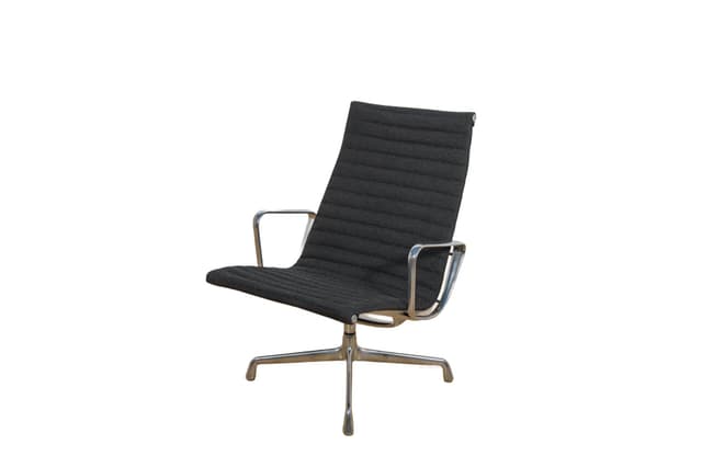 Fotel wypoczynkowy EA124, tkanina czarna, aluminium srebrny, proj. C. Eames, Herman Miller, Wielka Brytania, lata 80. - WYMIARY