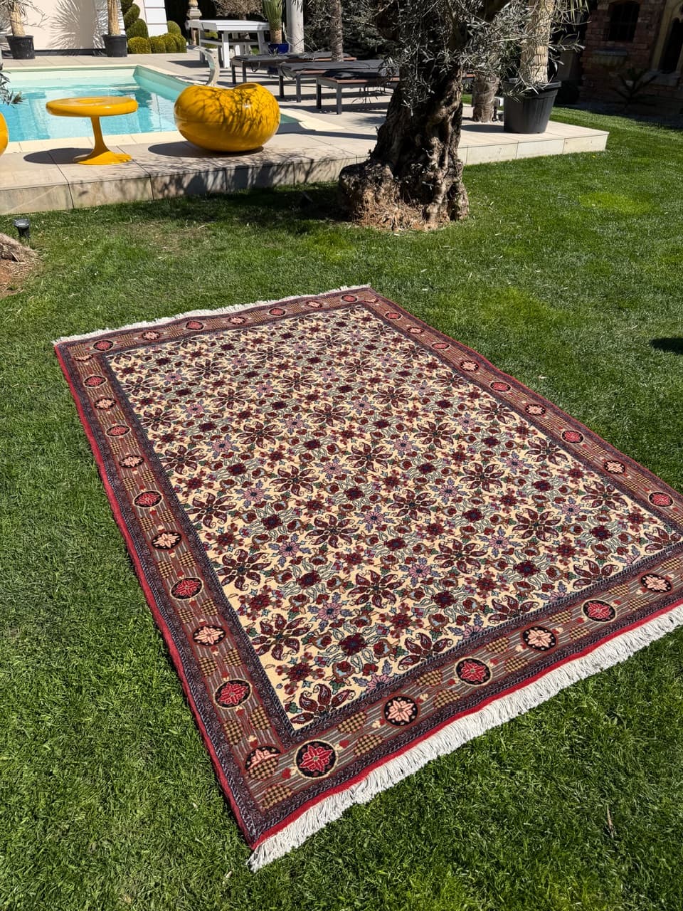 Persian Rug Bidjar 245x170 cm, beige, cashmere wool, Iran - 304752