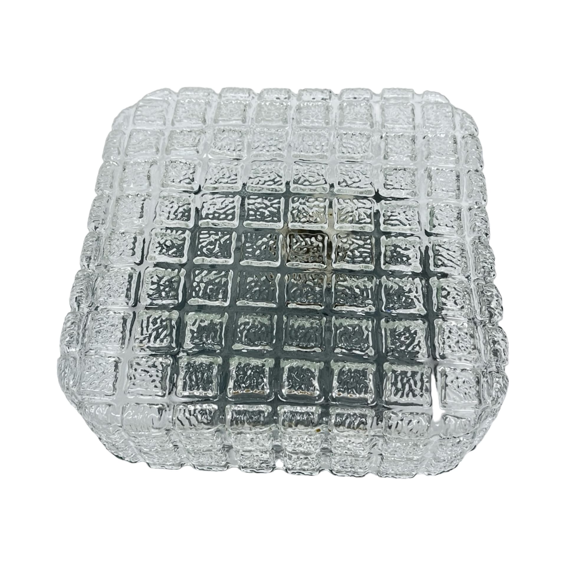 Ceiling lamp Cube Glass, transparent grey soda-lime glass, black metal, Staff Leuchten, Germany, 1970s. - 304777