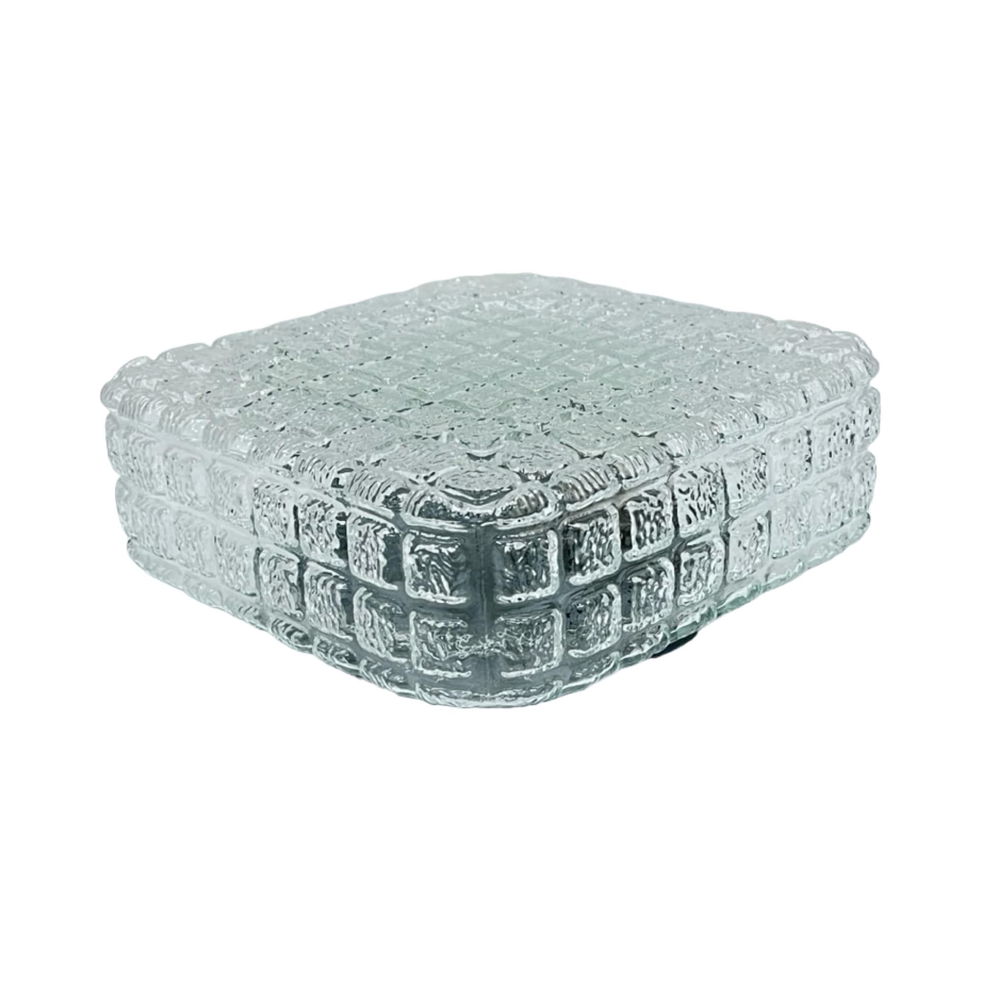 Ceiling lamp Cube Glass, transparent grey soda-lime glass, black metal, Staff Leuchten, Germany, 1970s.