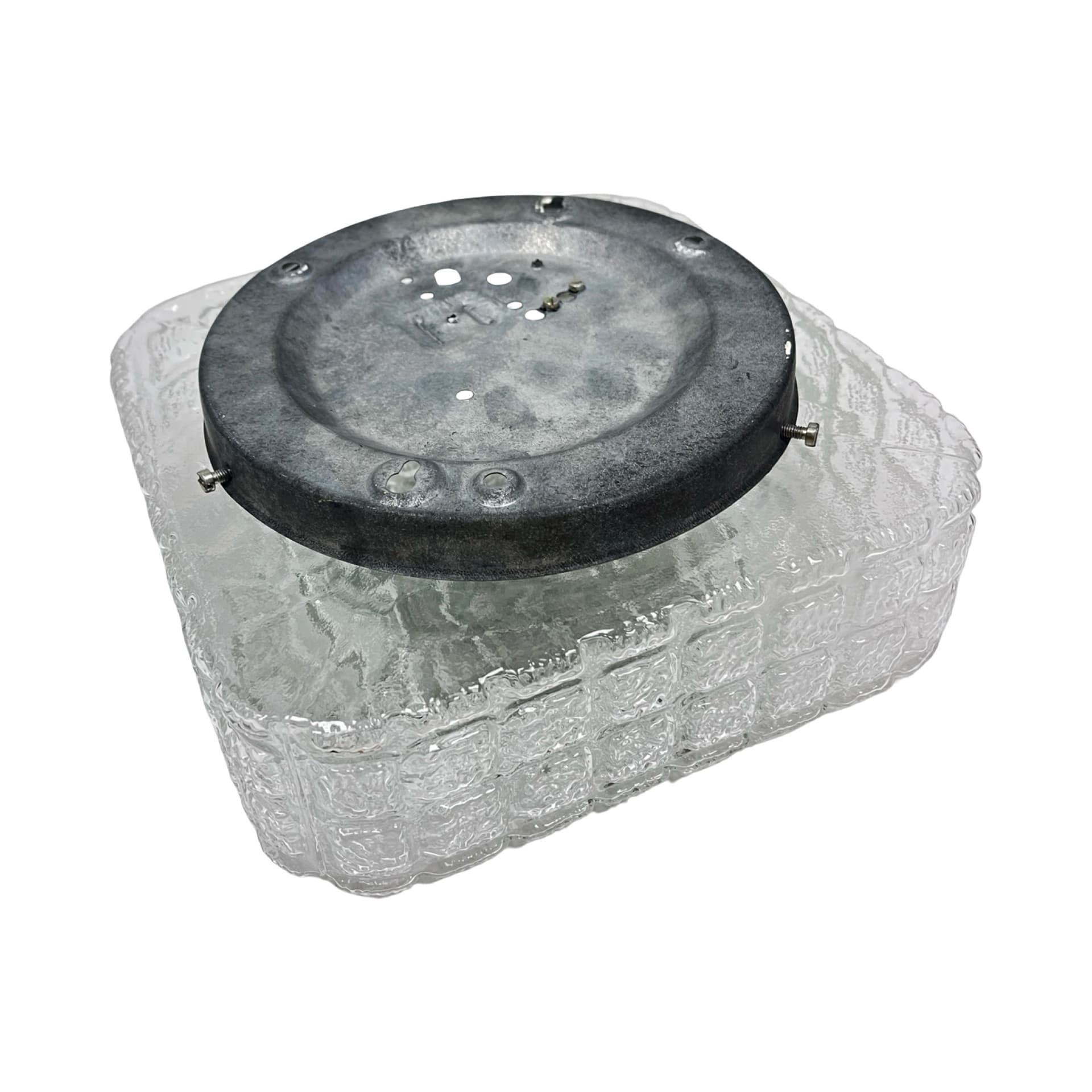 Ceiling lamp Cube Glass, transparent grey soda-lime glass, black metal, Staff Leuchten, Germany, 1970s. - 304784