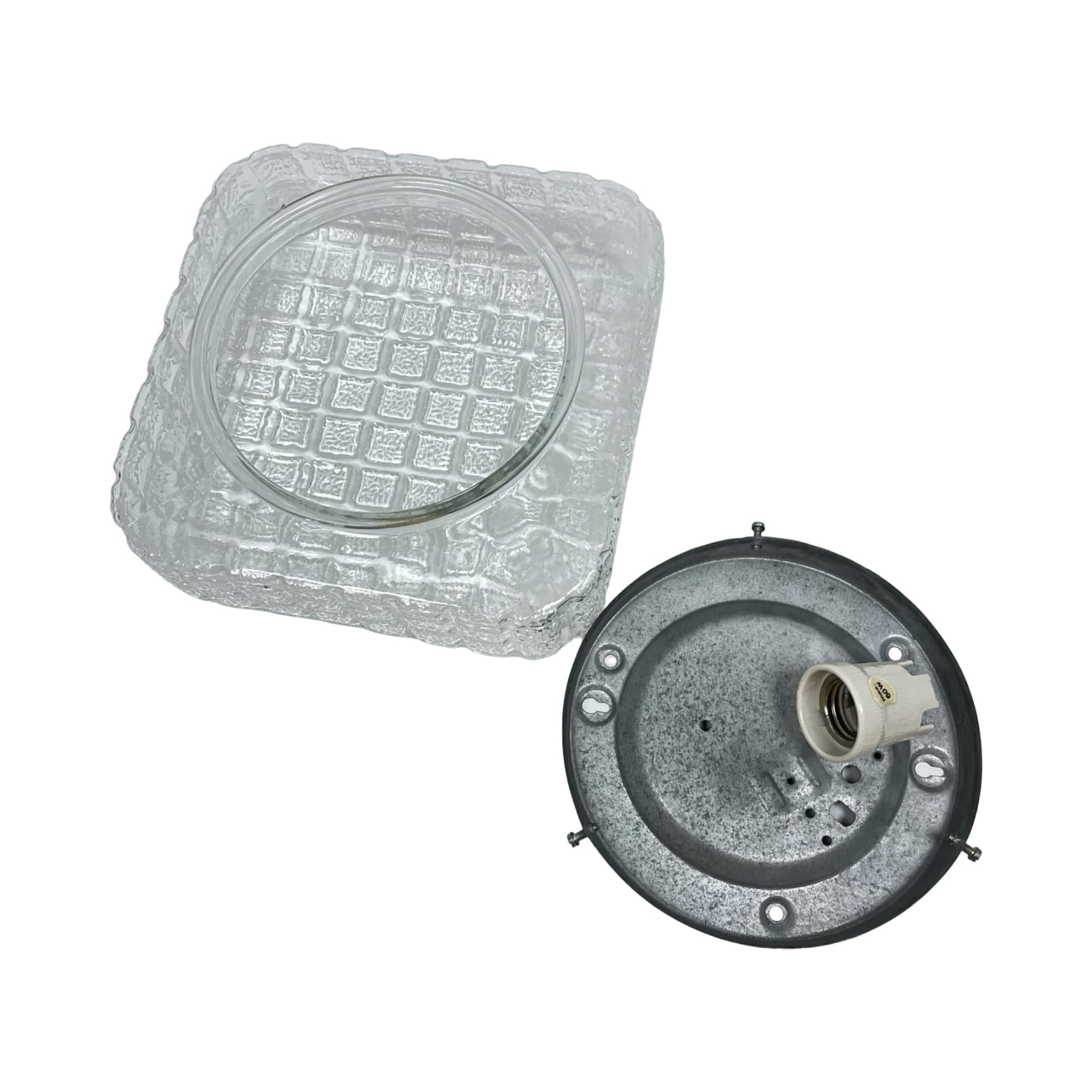 Ceiling lamp Cube Glass, transparent grey soda-lime glass, black metal, Staff Leuchten, Germany, 1970s. - 304782