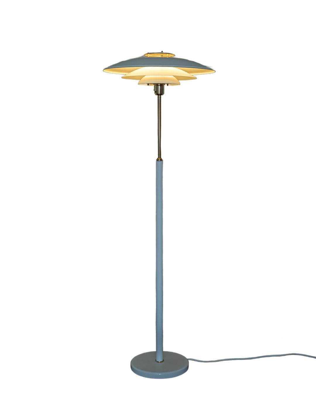 Floor Lamp Plate, creamy white metal, gold brass, Belid, Denmark, 1970s.