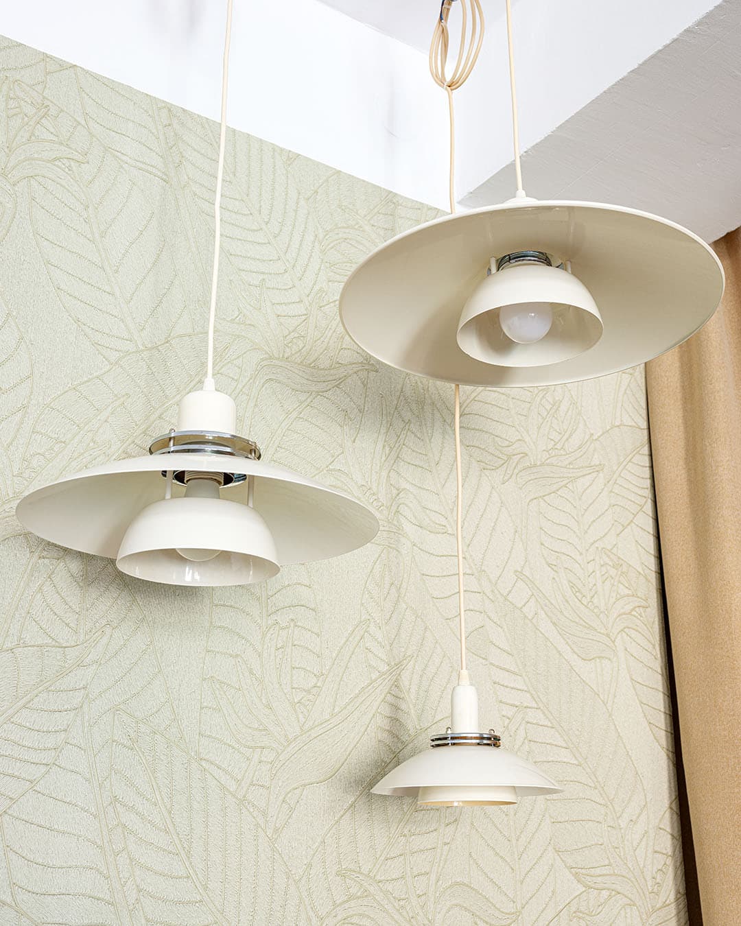 Set of Three Plate Pendant Lamps, cream, metal, Denmark, 1980s. - 304902